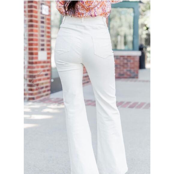 Pink Lily‎ Plus Button Fly Bright White Super Flare Stretchy Pants Size 17 - Picture 2 of 9